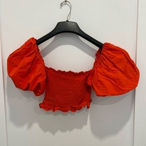 ZARA red poof sleeve crop top